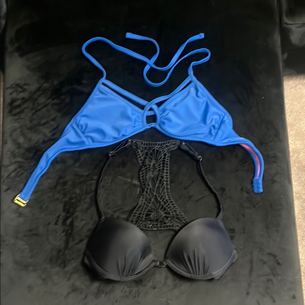 Blue and Black Women's Bikini Tops